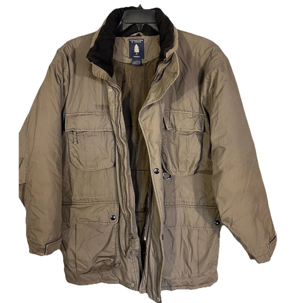Roundtree & Yorke Outdoors Field Jacket Mens L Brown Utility Hunting Coat Lined